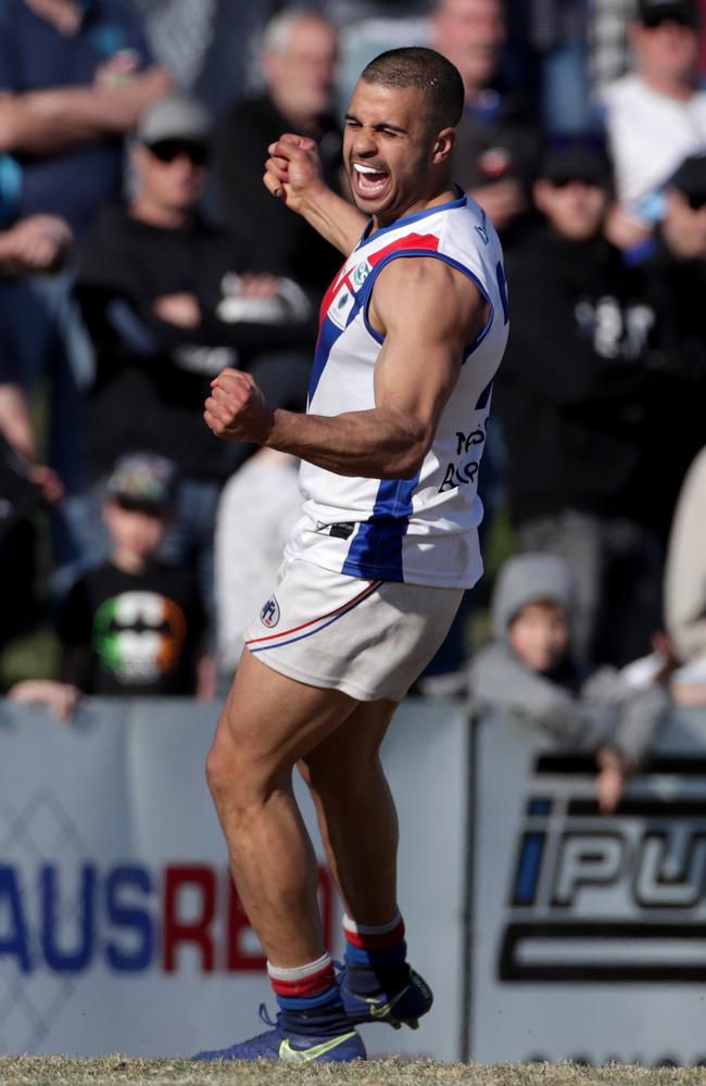 Ahmed Saad celebrates one of his opening-term goals for West Preston-Lakeside. Picture: Mark Dadswell.