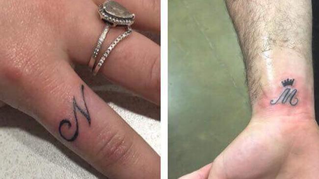 The couple had each other’s initial tattooed on them the night before Mr Khoury was found dead. Picture: Supplied