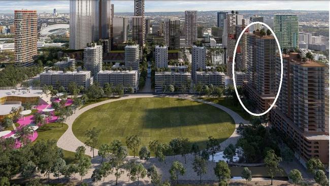 A concept image showing the future skyscraper (circled) earmarked for the site of the Bicentennial Marker.