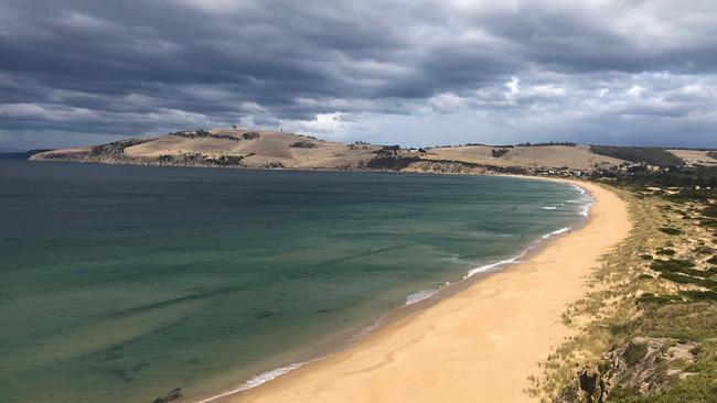 The remains were found on clifftop farmland half way between Clifton Beach and Goats Beach on Tasmania’s South Arm Peninsula. Picture: Andrew Hopwood