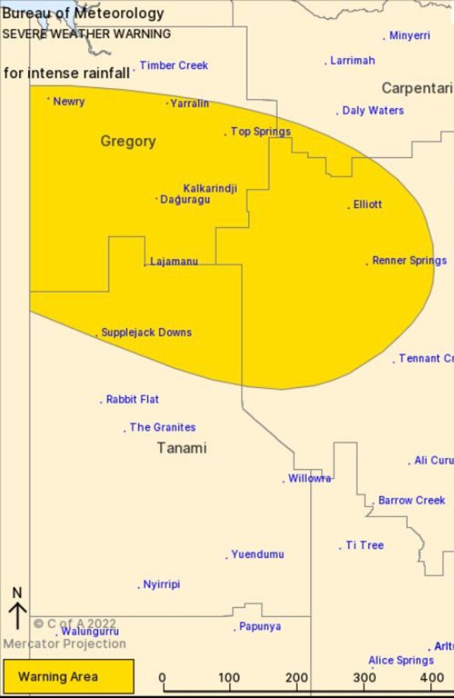 Heavy rainfall continues to lash the Territory as ex-Tropical Cyclone Ellie tracks towards the Top End. Picture: Bureau of Meteorology