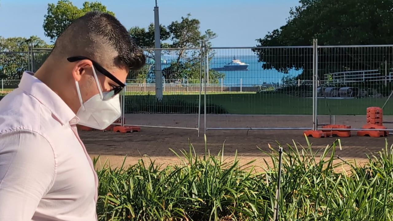 BWS Airport Tavern security guard Rifat Mahmud leaving the Supreme Court in Darwin on the second day of the Keith Kerinauia murder trial for the alleged stabbing of 20-year-old Declan Laverty. Picture: Zizi Averill