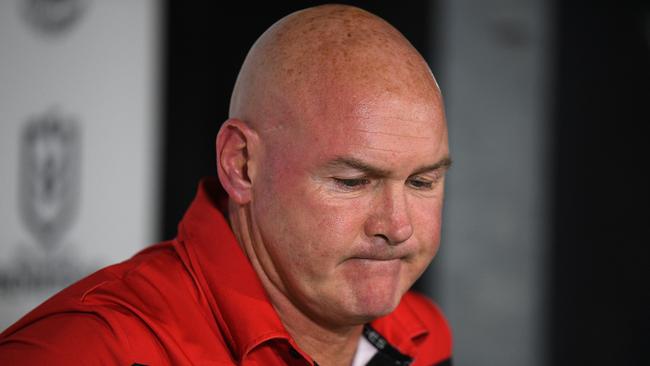 Dragons coach Paul McGregor speaks to media during a press conference following the Round 3 NRL match between the New Zealand Warriors and the St George Illawarra Dragons at Central Coast Stadium in Gosford, Saturday, May 30, 2020. (AAP Image/Dan Himbrechts) NO ARCHIVING, EDITORIAL USE ONLY