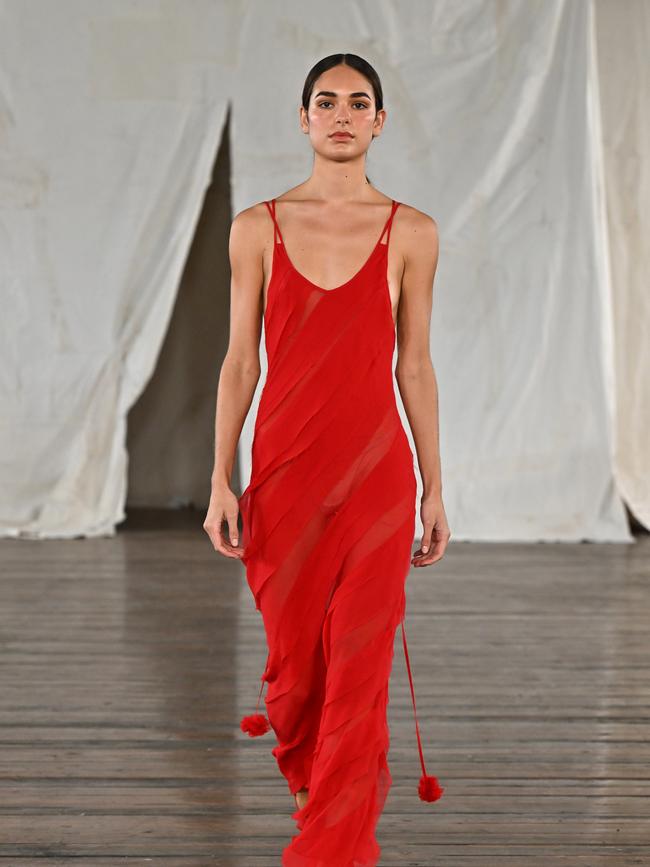 A model walks the runway during the Lee Mathews show at Australian Fashion Week 2025. Picture: Getty Images