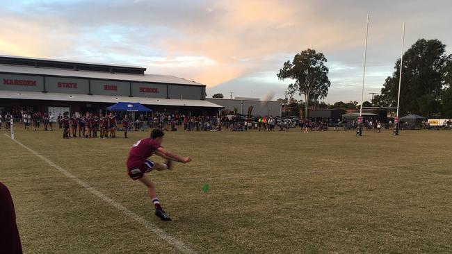 Wavell SHS's Hancock Cup winger (year 9) Kurt Jones landed this conversion from touch.