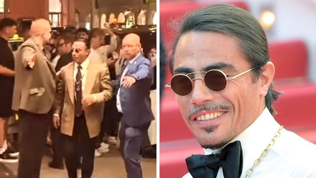 The internet meme appeared to be ushered away. Photo by Antony Jones/Getty Images and Instagram @nusr_et.