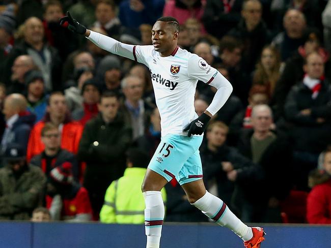 Diafra Sakho of West Ham United celebrates.