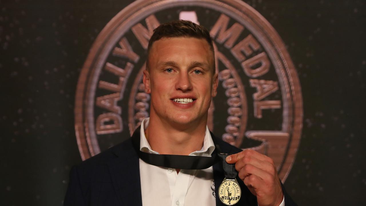 Winner of the Dally M Award Canberra's Jack Wighton during the 2020 Dally M Awards at Fox Sports studio, Artarmon. Picture: Brett Costello