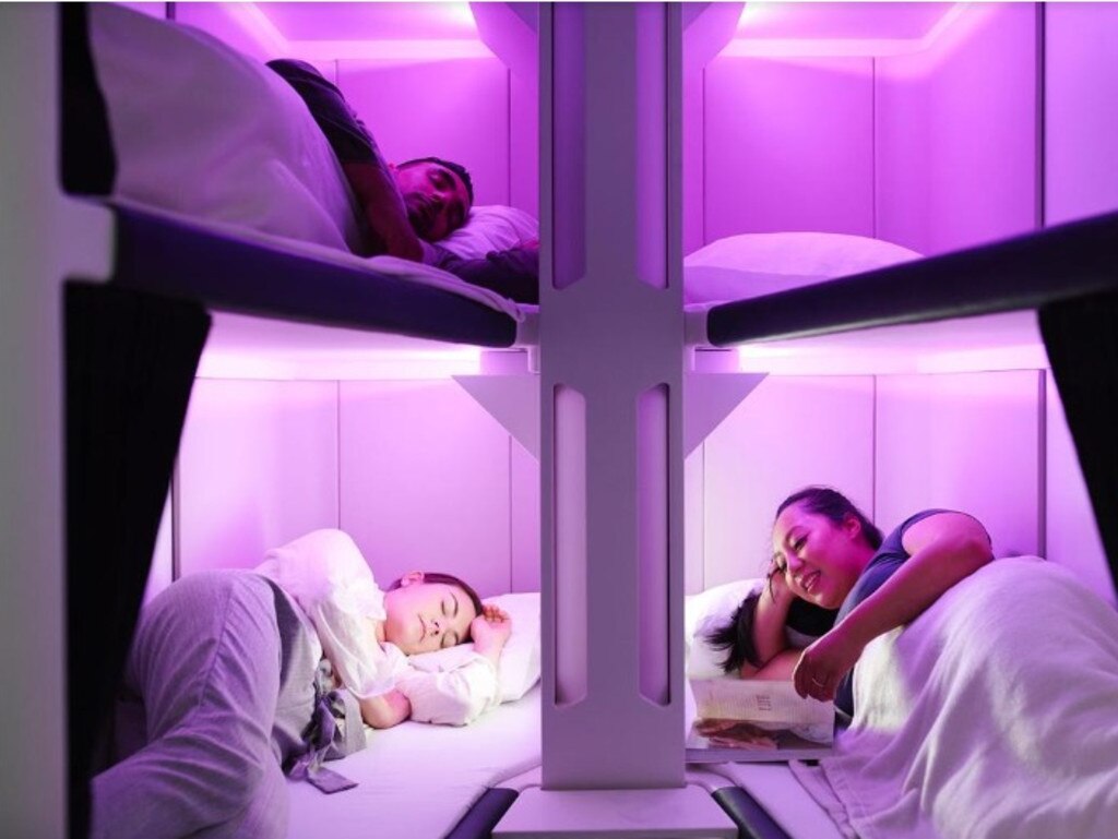 Air New Zealand’s Skynest beds will be in a bunk bed configuration located between the economy and premium economy cabins. Picture: Air New Zealand