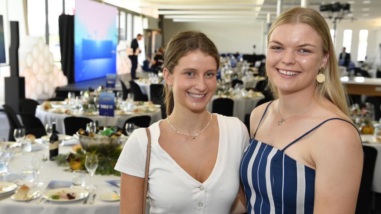 Darling Downs Panthers players Lucy Blakeney (left) and Caitlin Skaines at the Future Toowoomba lunch at Wellcamp Airport, Friday, December 3, 2021. Picture: Kevin Farmer