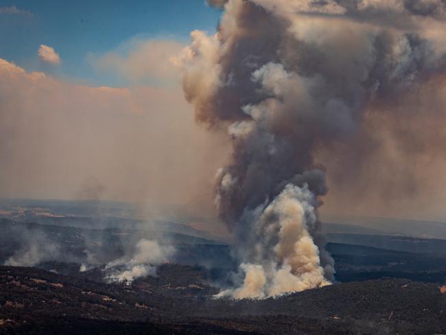 PERTH, AUSTRALIA  - NewsWire Photos FEBRUARY 3, 2021: Aerial view of the bushfire north-east of Perth which has burnt through more than 7000 hectares of land and destroyed multiple homes. .NCA NewsWire / Tony McDonough