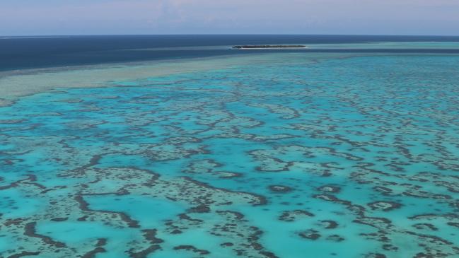 Aerial shot of Wistari Reef on the way to Heron Island. Picture: Janelle Miles