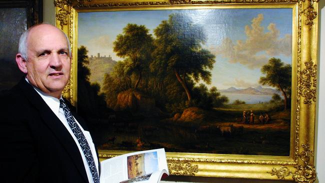 Portrait John Millwood with his own John Glover painting Twenty Miles from Rome