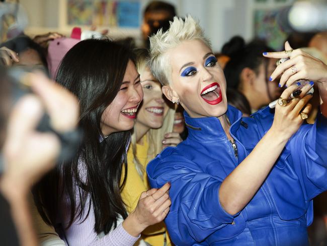 Katy Perry with fans at Myer in Sydney store to launch her Witness tour. Picture: Justin Lloyd