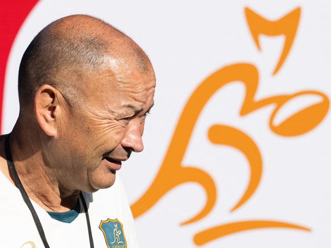 Australia's head coach Eddie Jones looks on during the captainâs run training session at OL Stadium in Decines-Charpieu, southeastern France, on September 23, 2023. (Photo by SEBASTIEN BOZON / AFP)