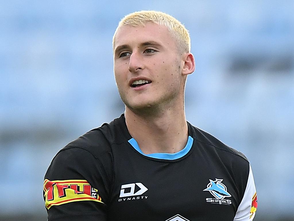 Bronson Xerri of the Sharks during an NRL training session in Sydney, Wednesday, May 20, 2020. (AAP Image/Joel Carrett) NO ARCHIVING