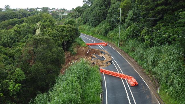 The Scenic Dr landslip after the 2022 floods. Photo: Tweed Shire Council