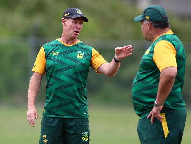 There is a strong ex-Titans influence in the Kangaroos set up, with former Gold Coast coach Justin Holbrook on Mal Meninga’s team. Picture: Getty Images