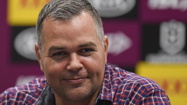 Broncos coach Anthony Seibold could afford a little smile after Brisbane ended their losing streak on Saturday night. Picture: Getty Images