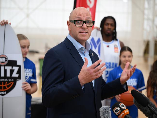 NBL COO Vince Crivell speaks during a NBL media opportunity at the Gold Coast Sports and Leisure Centre (Photo by Matt Roberts/Getty Images for NBL)