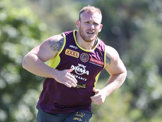 Matt Lodge during a Broncos training session. Pic Annette Dew