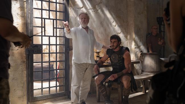 Paul Mescal and Director Ridley Scott on the set of Gladiator II, which is a sequel to Scott’s Academy Award winning film Gladiator. Picture: Supplied