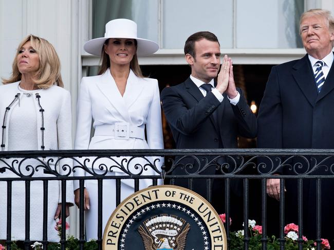 Mrs Macron and Mrs Trump stepped out in white earlier in the day. Picture: Brendan Smialowski/AFP