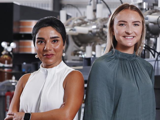 SUNDAY TELEGRAPH - 6.4.21SUNDAY TELEHGRAPH - MUST CLEAR WITH ST PIC EDITOR JEFF DARMANIN BEFORE USING ***Female scientists Mitra Safavi-Naeni (left) and Ceri Brenner pictured at Centre for Accelerator Science in Lucas Heights. Picture: Sam Ruttyn