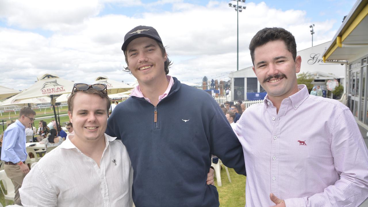 Jack Halpin, Lachlan Clem and Brandon Johnson at the 2023 Audi Centre Toowoomba Weetwood race day at Clifford Park Racecourse.