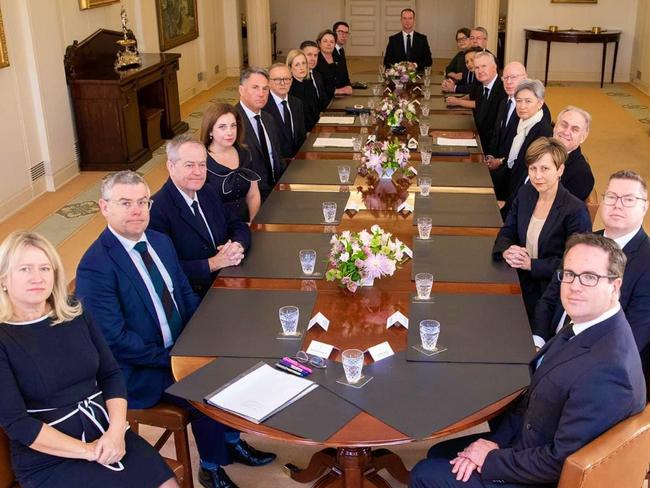 South Australian senator Don Farrell, right, didn't pick up on the sombre mood in the Federal Executive Council meeting after Queen Elizabeth's death last month. Picture: Labor/Twitter