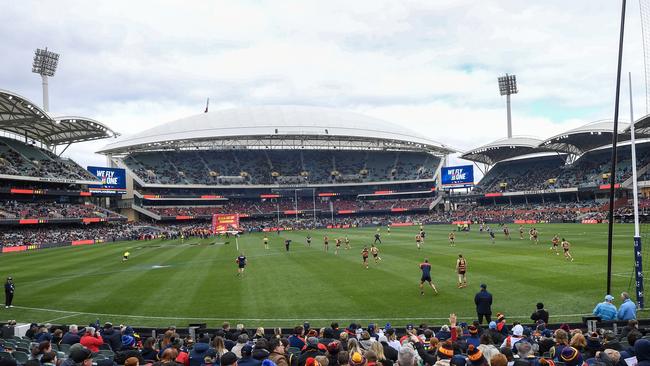 A view of when the Adelaide Crows and Gold Coast Suns clashed at Adelaide Oval, on August 05, 2023. Picture: Getty