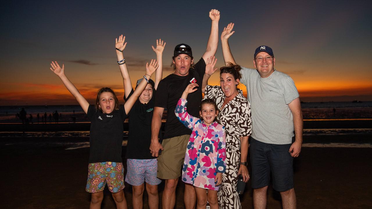 Sawyer, Orlando, Aurelia, Scott, Amy Amos. Scotty Morris celebrates Territory Day at Mindil Beach, Darwin. Picture: Pema Tamang Pakhrin