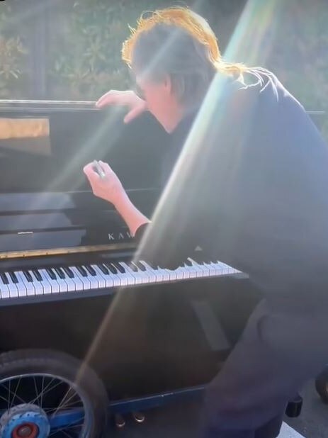 Paul McCartney signed and played on Adelaide's walkabout Piano Man's, Peter Hacquoil, piano while in Adelaide. Picture: Facebook