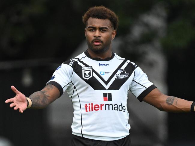 11/5/2025: First tackle and on report as Bronco Ezra Mam  plays for Souths-Logan Magpies against Western Clydesdales, at Davies Park, West End, Brisbane. pic: Lyndon Mechielsen/Courier Mail