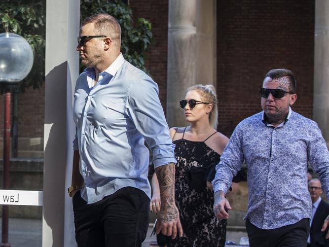 Members of the Finks bikie gang, Benjamin Main (right) and Mitchell Cole (left), at the NSW Supreme Court ahead of a hearing on serious crime prevention orders.