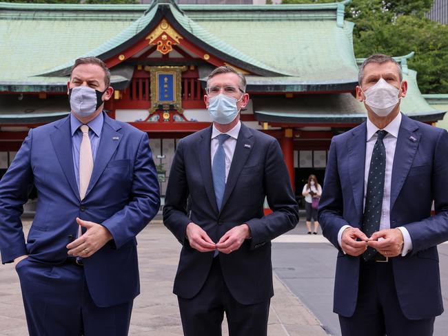 Mike Newman (left) with then NSW Premier Dominic Perrottet (centre) and then Department of Oremier and Cabinet Secretary Michael Coutts-Trotter during the trade mission trip to Japan in 2022. Picture: Toby Zerna/Office of NSW Premier