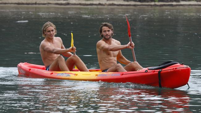 Jeremy Sharp, left, with teammate Lachie Weller at Palm Beach. Picture: Tertius Pickard