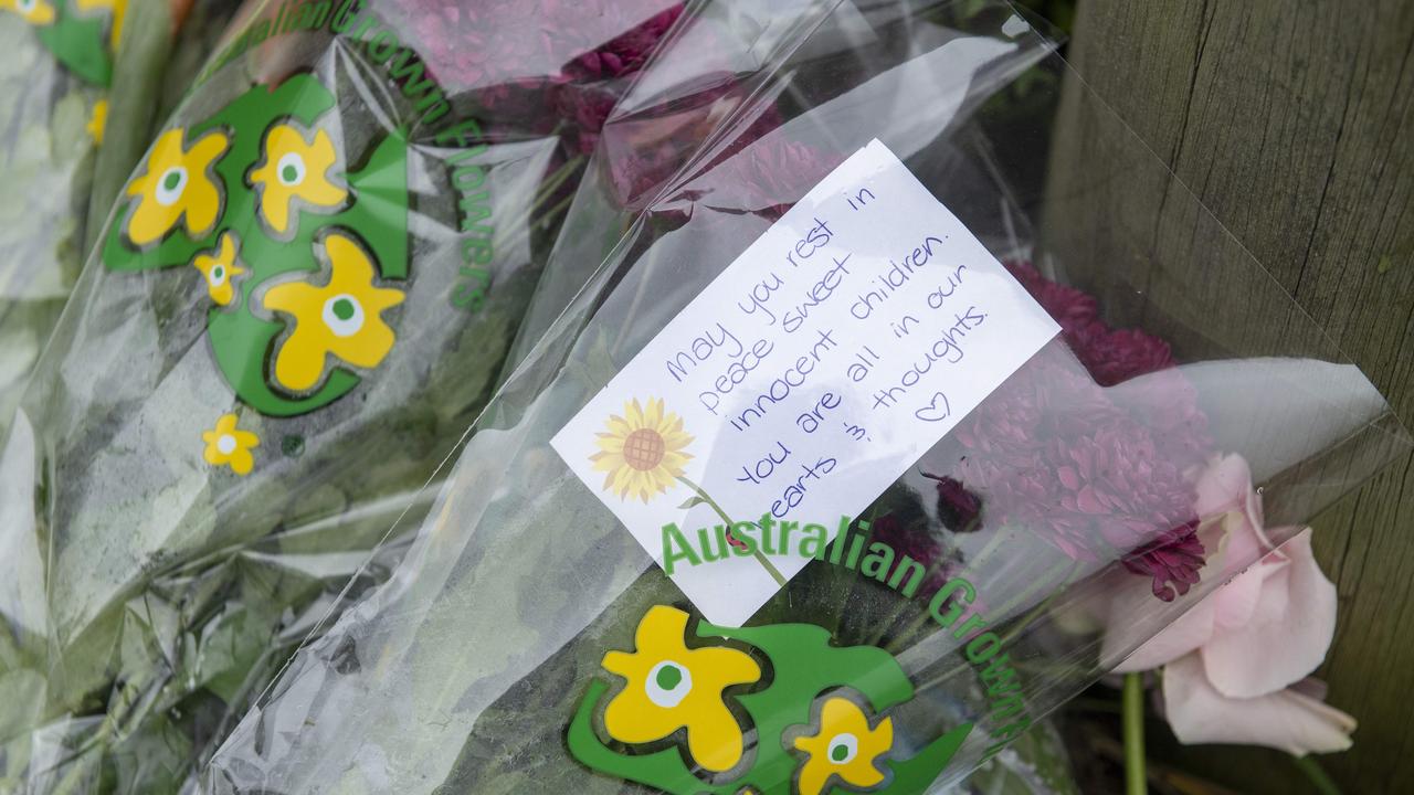 Someone has left a sweet message at a floral tribute at the crime scene. Picture: NewsWire / Jeremy Piper