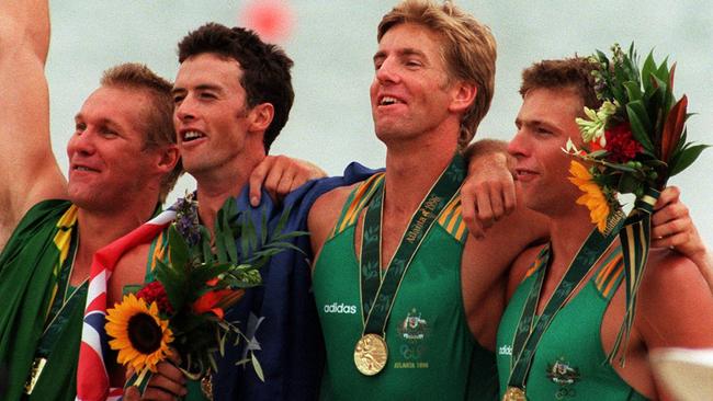 Drew Ginn (far right) was part of Australia’s ‘oarsome foursome’ at Atlanta in 1996.