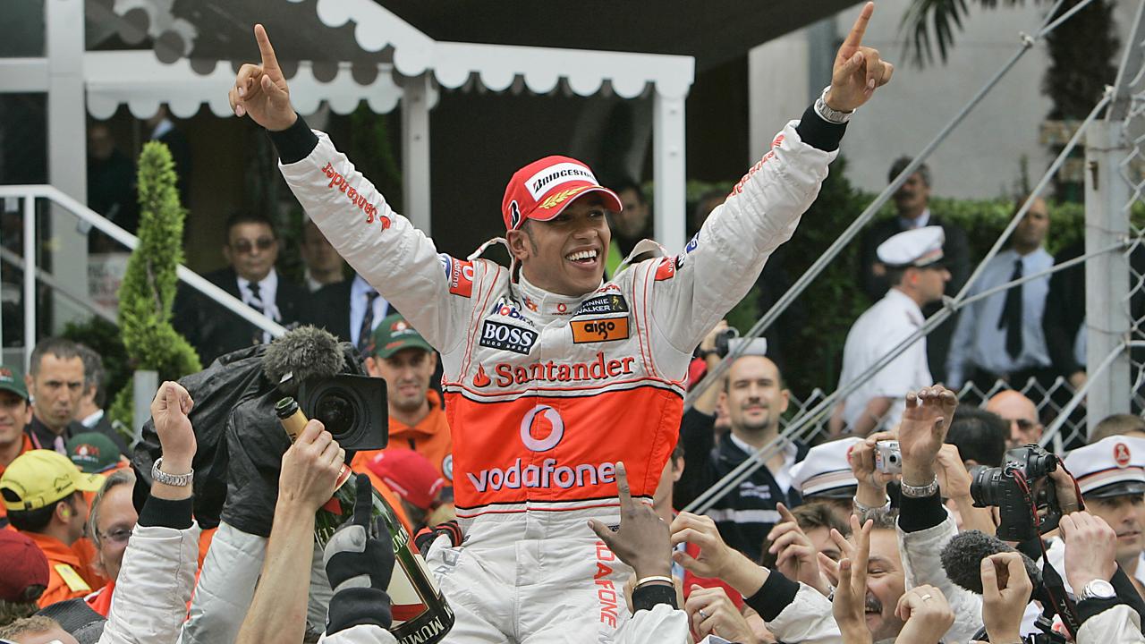 The celebrations were even bigger in Monaco as he went on to claim his first of seven F1 drivers’ world title in 2008