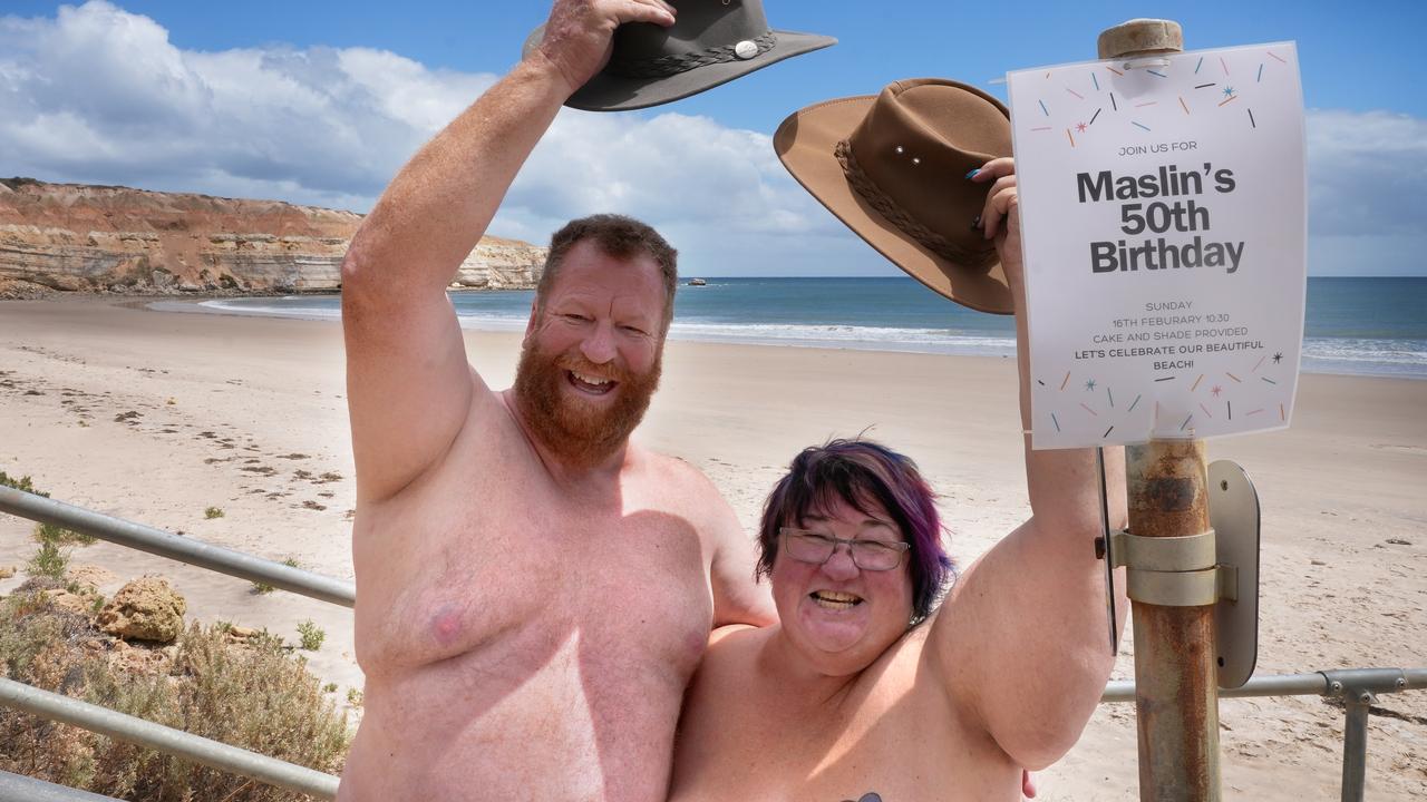 Shazz Weaver, president of Australian Naturist Federation, and her partner Barra Mundi are long time Maslins beach goers. Picture: Dean Martin