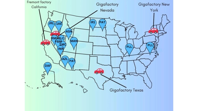 Our homemade map of Tesla factory nearology.