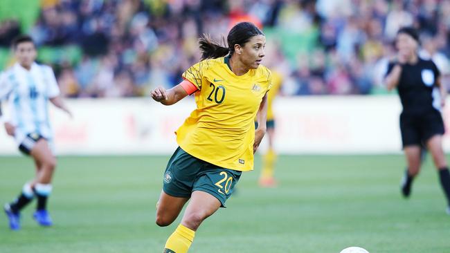 Sam Kerr of the Matildas at AAMI Park. Picture: Michael Dodge/Getty Images