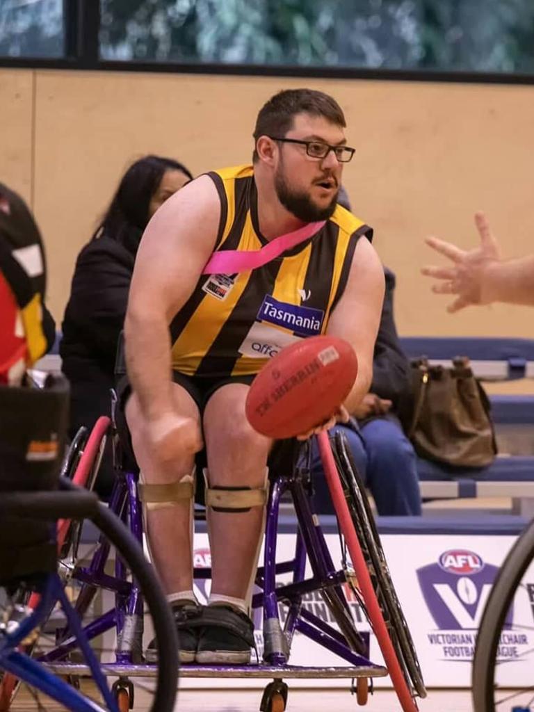 He has represented Tassie in wheelchair AFL. Picture: Supplied.