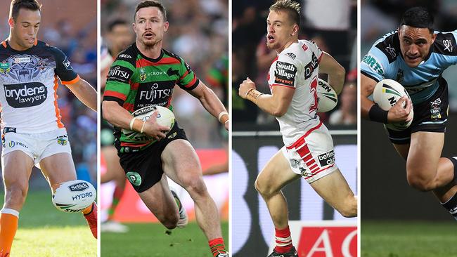 (l-r) Wests Tigers' Luke Brooks, South Sydney's Damien Cook, St George Illwarra's Matt Dufty and Cronulla's Val Holmes could all be up for grabs.