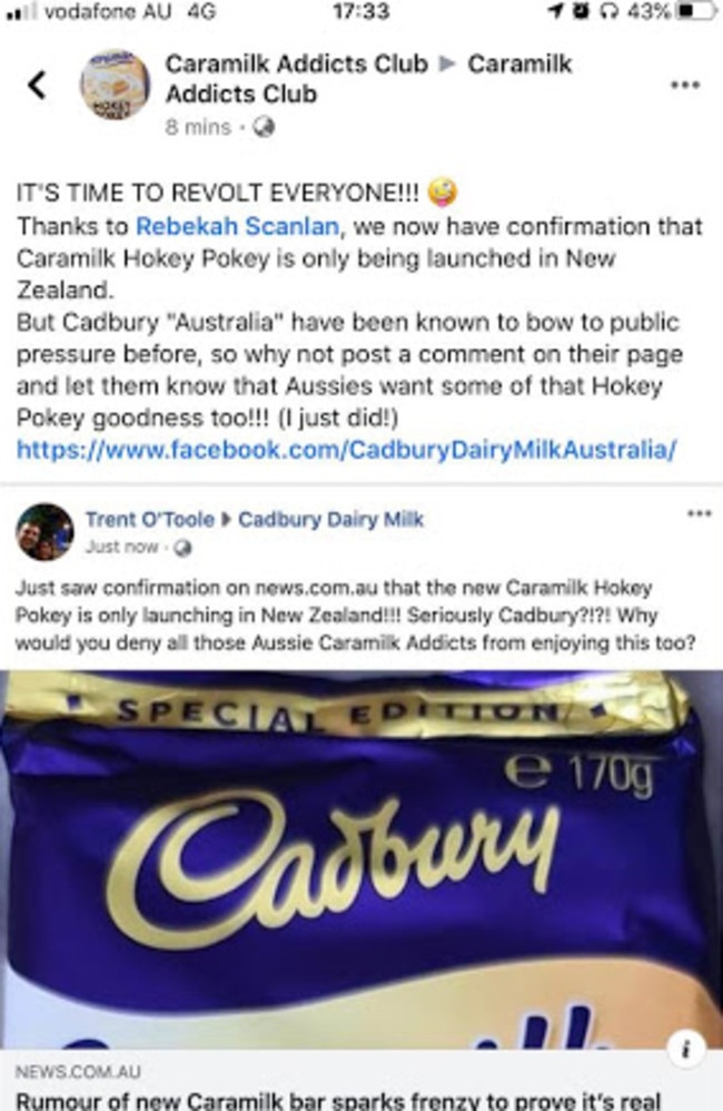 But after news.com.au discovered the bar would only be available in New Zealand, Aussies were left disappointed. Picture: Facebook / Caramilk Addicts Club