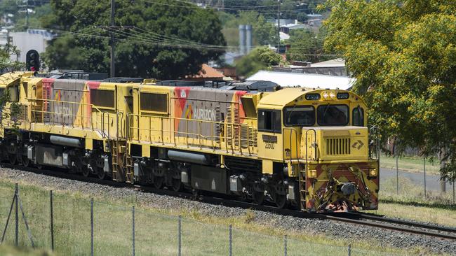 An Aurizon coal train travelling through Toowoomba. Picture: Kevin Farmer