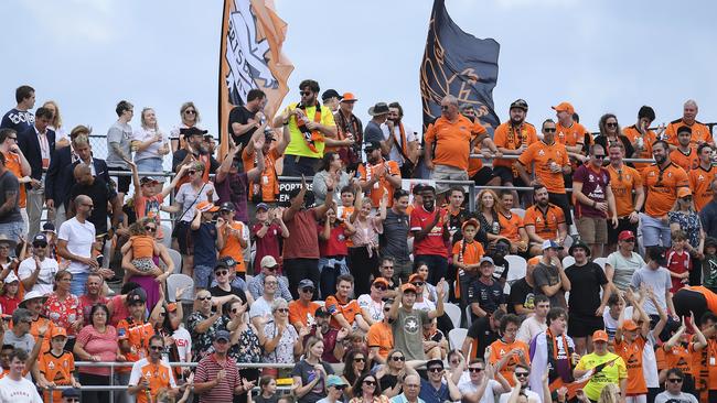Brisbane Roar fans at Suncorp Stadium, where their side will play Western Sydney Wanderers in a crunch A-League game on Friday. Picture: Getty Images