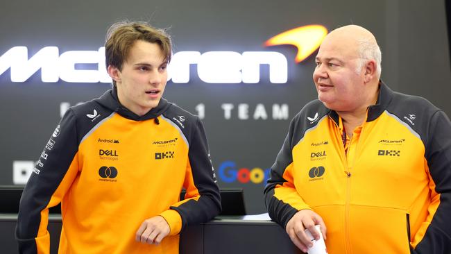 Piastri and Rob Marshall, Chief Designer of McLaren. Picture: Clive Rose/Getty Images