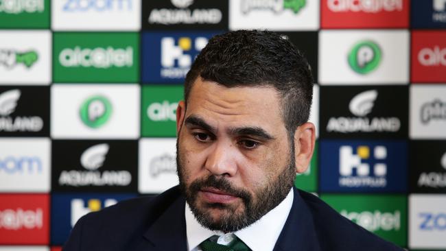 South Sydney NRL player Greg Inglis announces his retirement during a press conference at Redfern Oval, Sydney. Picture: Brett Costello